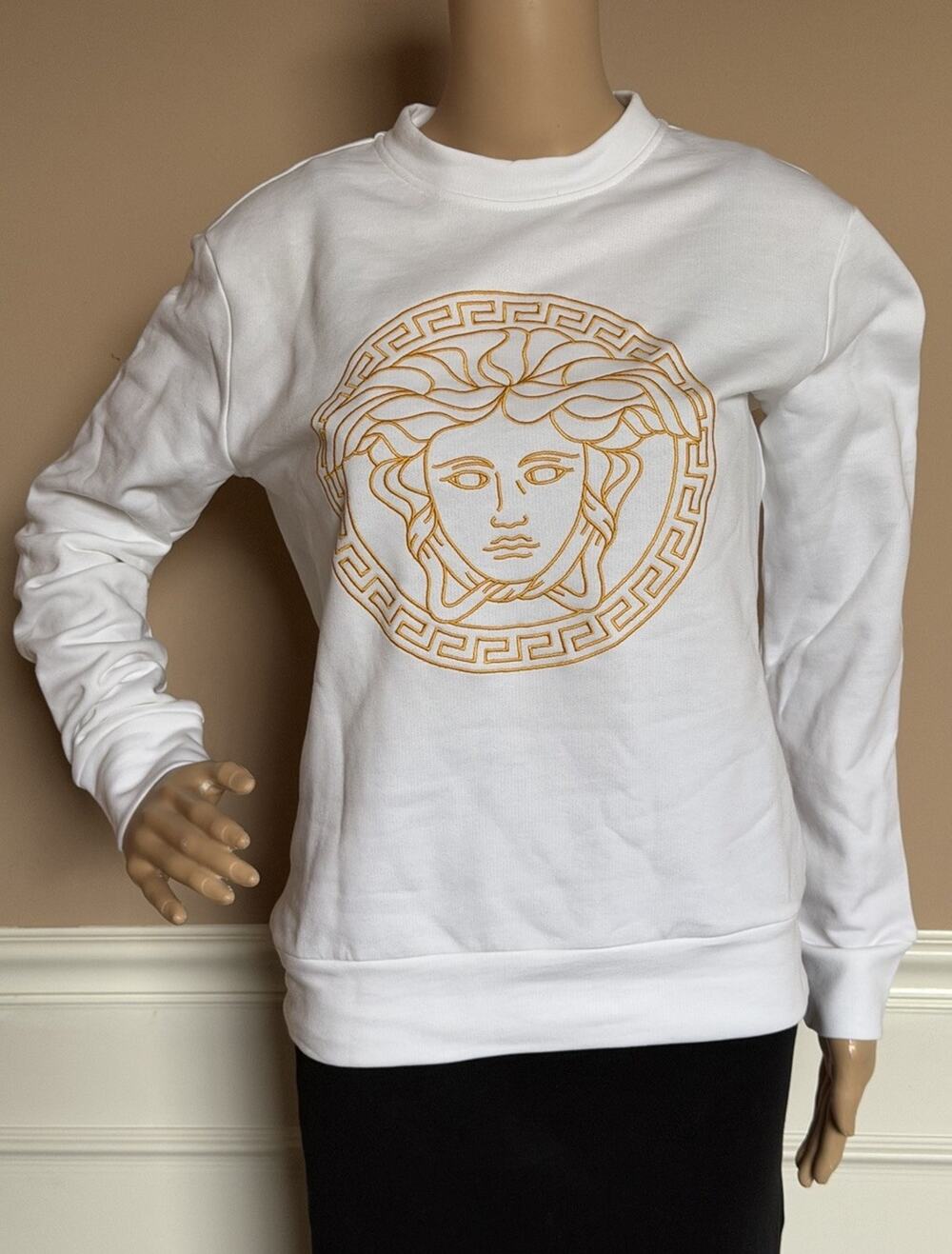 Versace Medusa Embroidered Sweatshirt Women’s White/Gold 14 US (48) 1019482 NWT